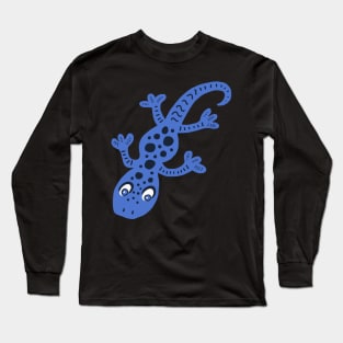 Blue Gecko Lizard Drawing with Spots Long Sleeve T-Shirt